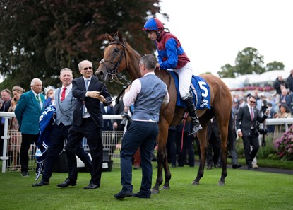 Content after winning the Yorkshire Oaks on August 22, 2024
York 22.8.24 Pic: Edward Whitaker