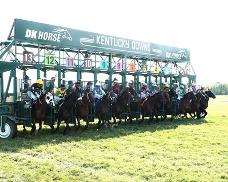 The field breaks from the gate for the 2024 Nashville Derby at Kentucky Downs