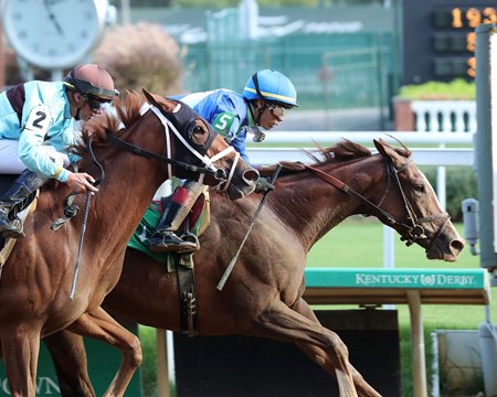 Amber Cascade, the morning-line favorite for the Rodeo Drive Stakes, wins an allowance optional claimer in 2024 at Churchill Downs