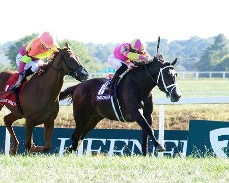 Grand Sonata wins the Kentucky Turf Cup Stakes at Kentucky Downs