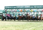 Kathynmarissa wins the 2024 Dueling Grounds Oaks Invitational Stakes at Kentucky Downs