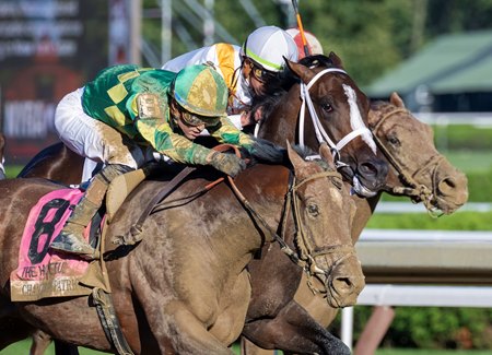 Chancer McPatrick rallies to win the Hopeful Stakes at Saratoga Race Course