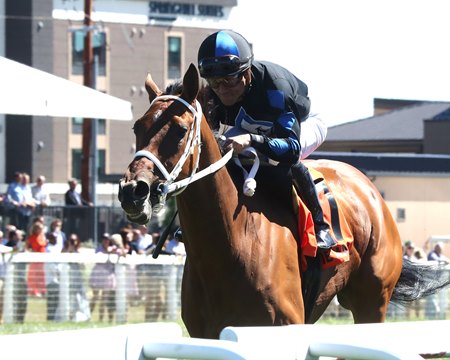 Neecie Marie wins the Ladies Marathon Stakes at Kentucky Downs