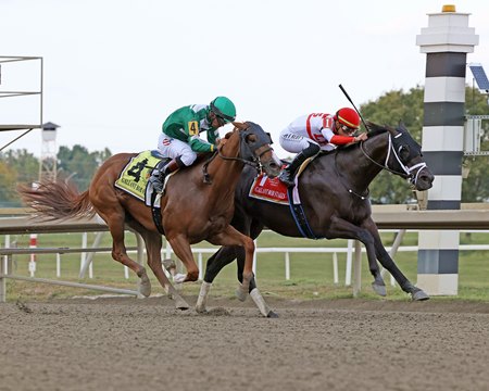 Bentornato (inside) defeats Sunny Breeze in the Gallant Bob Stakes at Parx Racing