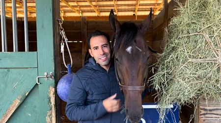 Jose D'Angelo with Howard Wolowitz at Kentucky Downs the morning after winning the Franklin-Simpson Stakes