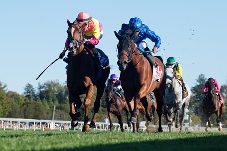 Highway Robber (left) noses out Bold Act to win the Sycamore Stakes at Keeneland