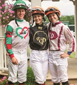 (L-R): Jockey siblings Dylan, Jackie, and Katie Davis