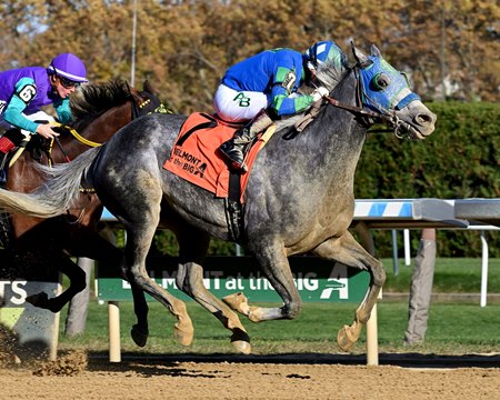 Coastal Mission outruns Nelson Avenue in the Forty Niner Stakes at Aqueduct Racetrack