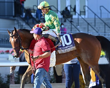 Chancer McPatrick after winning the 2024 Champagne Stakes at Aqueduct Racetrack