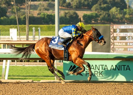 Citizen Bull and jockey Martin Garcia come home by two lengths over stablemate Getaway Car to win the American Pharoah Stakes at Santa Anita Park