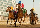 Jockey Ryan Munger guides Dresden Row to victory in the 2024 Ontario Derby for owner True North Stables and Bloom Racing Stable and trainer Lorne Richards