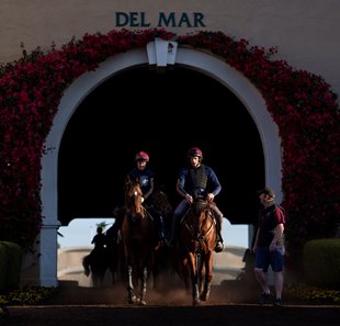 Luxembourg (left) enters the paddock at Del Mar 