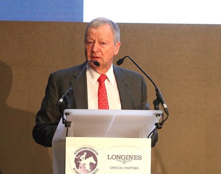 IFHA chair Winfried Engelbrecht-Bresges speaks last year at the 58th International Conference of Horseracing Authorities at Saint-Cloud Racecourse