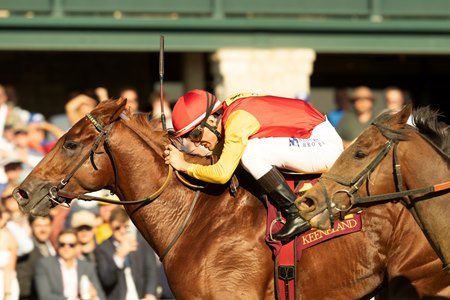 Brunacini and jockey Luan Machado win the Perryville Stakes over Book'em Danno at Keeneland