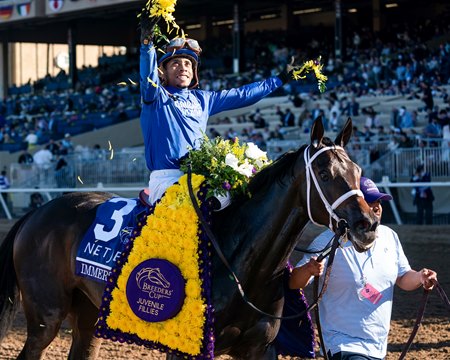 Godolphin's Immersive won the 2024 Breeders' Cup Juvenile Fillies at Del Mar