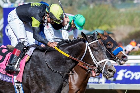 Soul of an Angel (L) prevails in the Breeders' Cup Filly and Mare Sprint