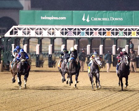 The field breaks from the gate in the 2024 Kentucky Jockey Club Stakes at Churchill Downs