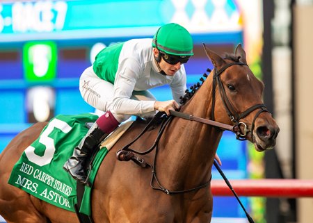 Mrs. Astor wins the Red Carpet Stakes at Del Mar. 