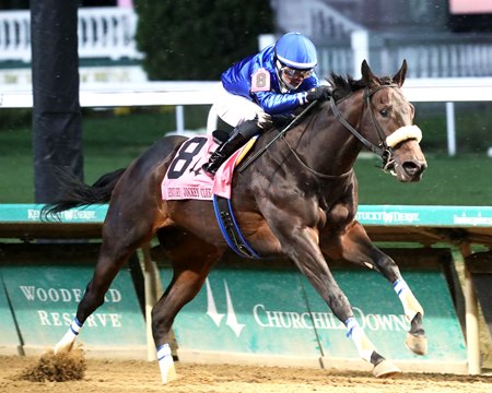 First Resort, scratched from the Feb. 22 John Battaglia Memorial Stakes at Turfway Park, wins the 2024 Kentucky Jockey Club Stakes at Churchill Downs