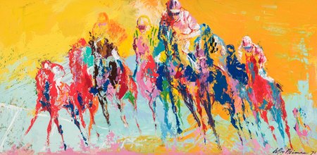 LeRoy Neiman's "To the Wire" sells for an auction-record price of $334,875 at the Sporting Art Auction at Keeneland