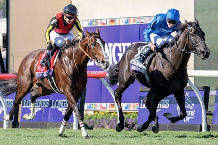 Rebel's Romance outfinishes Rousham Park to win the Breeders' Cup Turf at Del Mar