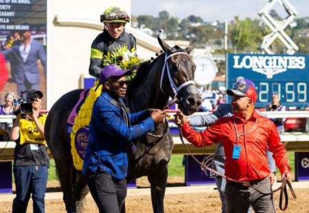 Soul of an Angel after her victory in the 2024 Breeders' Cup Filly & Mare Sprint at Del Mar