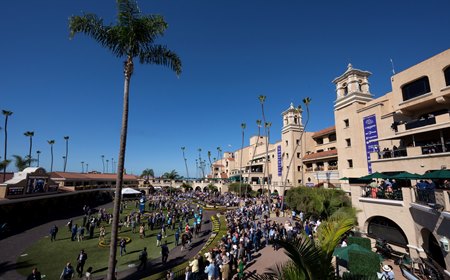 Horses leave the paddock at Del Mar