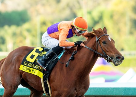 Kopion wins the La Brea Stakes at Santa Anita Park