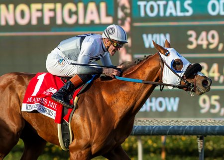 Flavien Prat and King of Gosford notch the rider's record 56th graded stakes victory of the year in the Mathis Mile Stakes at Santa Anita Park