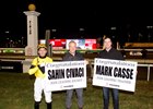 Jockey Sahin Civaci captures Woodbine Thoroughbred Jockey&#39;s Title. Presenter Bill Ford(General Counsel and Executive Vice President of Racing Woodbine Entertainment) Mark McKelvie (R) Woodbine Senior Manager Communications. Woodbine/Michael Burns Photo