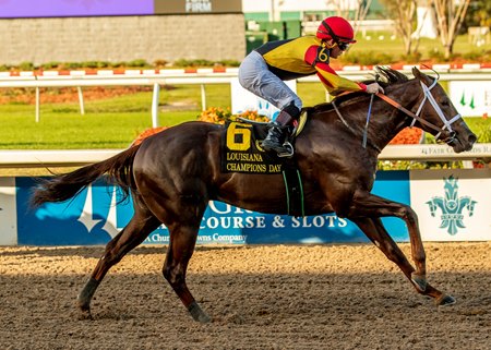 Smoken Wicked wins the Lousiana Champions Day Juvenile Stakes at Fair Grounds