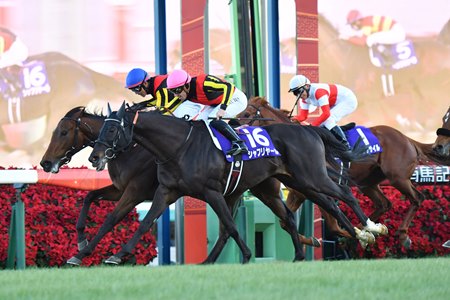 Regaleira (inside) wins the 2024 Arima Kinen at Nakayama Racecourse