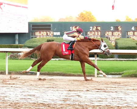 American Promise, under Tyler Bacon, wins a maiden race last month at Oaklawn Park