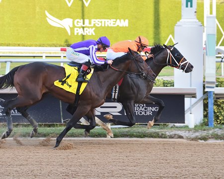 Guns Loaded prevails by a neck over Treaty of Rome in the Mucho Macho Man Stakes at Gulfstream Park