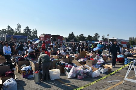 The pop-up donation site in the parking lot at Santa Anita Park