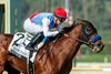 Zedan Racing&#39;s Barnes and jockey Juan Hernandez win the G2 $200,000 San Vicente Stakes Saturday January 4, 2025 at Santa Anita Park, Arcadia, CA.  The 3-year-old son of Into Mischief is named after trainer Bob Baffert’s assistant trainer Jimmy Barnes.
Benoit Photo