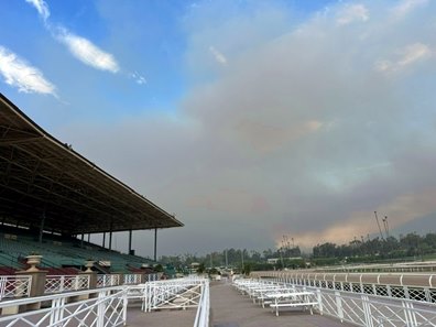 Smoke from the Eaton Fire fills the air Jan. 8 at Santa Anita Park