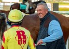 Old Pal and jockey Antonio Fresu win the $175,000 Unusual Heat Turf Classic Saturday, January 18, 2025 at Santa Anita Park, Arcadia, CA.  Trainer Mark Glatt, right, is all smiles after the race.
Benoit Photo