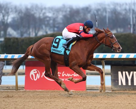 Running Away wins the Busanda Stakes at Aqueduct Racetrack