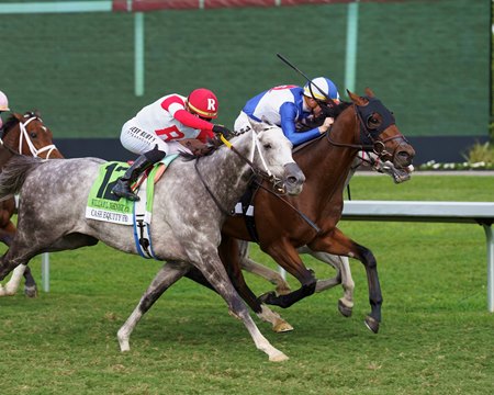 Dashman (blinkers) outfinishes Cash Equity (outside) to win the William L. McKnight Stakes at Gulfstream Park