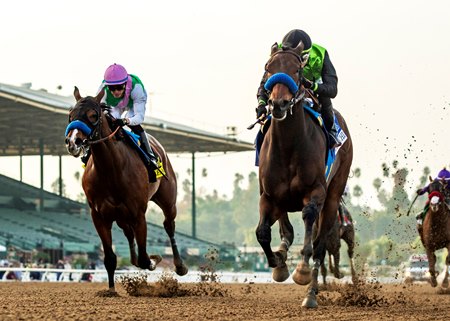 Richi defeats stablemate Pleasant to win the Las Flores Stakes at Santa Anita Park