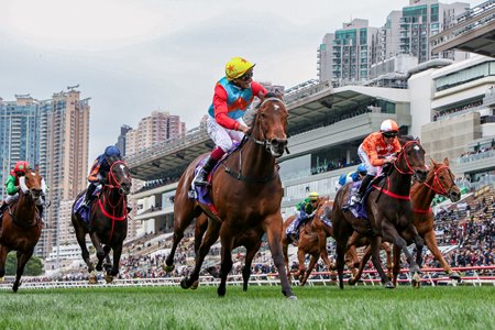 Ka Ying Rising wins the Queen's Silver Jubilee Cup at Sha Tin Racecourse 