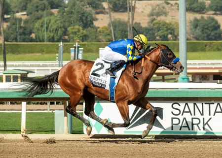 Citizen Bull wins the Robert Lewis Stakes at Santa Anita Park