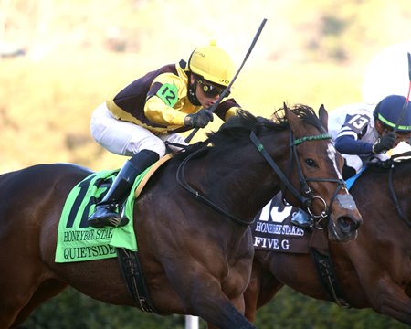 Quietside wins the Honeybee Stakes at Oaklawn Park