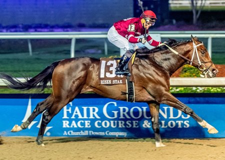 Magnitude wins the Risen Star Stakes at Fair Grounds Race Course