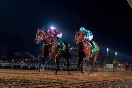 Forever Young (outside) defeats Romantic Warrior in the Saudi Cup at King Abdulaziz Racecourse