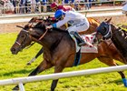 3-22-2025  -  Jockey Ben Curtis aboard Idratherbeblessed wins the 33rd running of the $300,000 Grade II Muniz Memorial Classic at Fair Grounds.  Hodges Photography / Amanda Hodges Weir