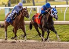 3/22/2025  -  Good Cheer with Luis Saez aboard wins the 58th running of the Grade II Fasig-Tipton Fair Grounds Oaks at Fair Grounds.  Hodges Photography / Jan Brubaker
