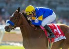Irish-bred Lady Claypoole and jockey Tiago Pereira win the Grade III $100,000 Santa Ana Stakes Saturday, March 15, 2025, at Santa Anita Park, Arcadia, CA.
Benoit Photo