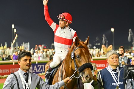 Danon Decile after winning the 2025 Dubai Sheema Classic at Meydan